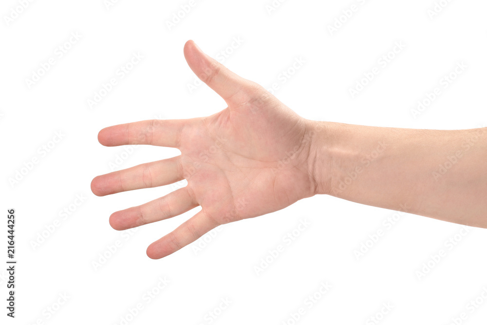 Open male hand, isolated on white background Open male hand, isolated on white background