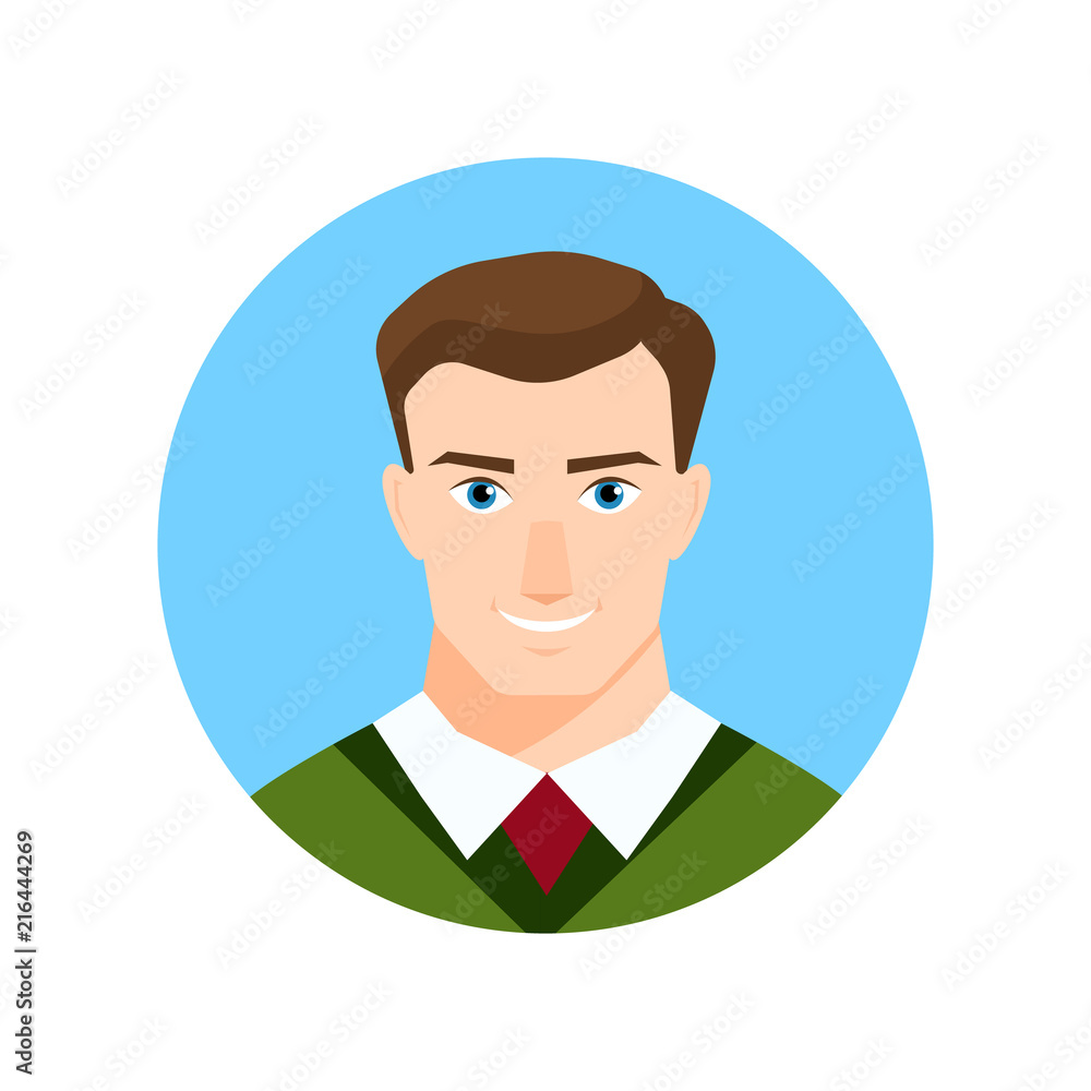 Colorful Male Face Circle Icon in Trendy Flat Style Colorful Male Face Circle Icon in Trendy Flat Style