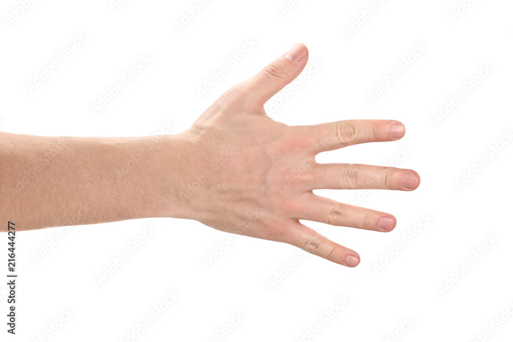 Open male hand, isolated on white background Open male hand, isolated on white background