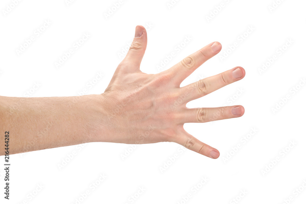 Open male hand, isolated on white background Open male hand, isolated on white background