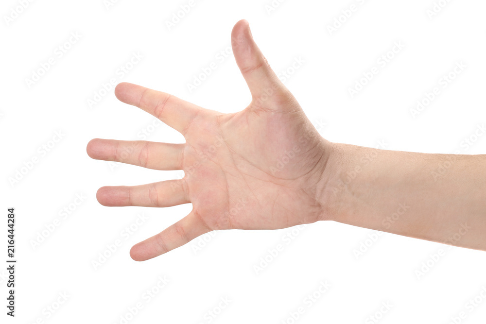 Open male hand, isolated on white background Open male hand, isolated on white background