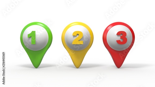 map pointers 3d. Colorful and numbered