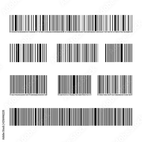Vector Barcode Set, Black Lines and Numbers, Marks Collection Isolated.