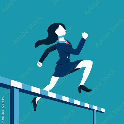 Business concept vector illustration businesswoman jumping over hurdle race for design.