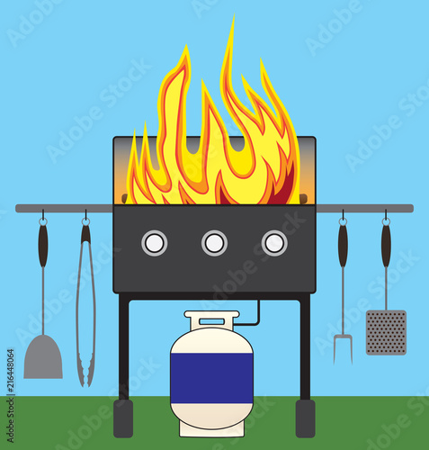 A backyard barbecue grill has erupted in flames