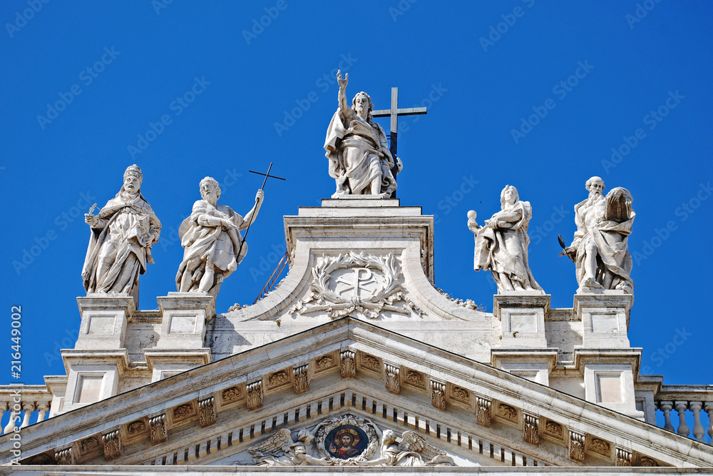 Detail shot showing statues atop St. John Lateran church, Rome