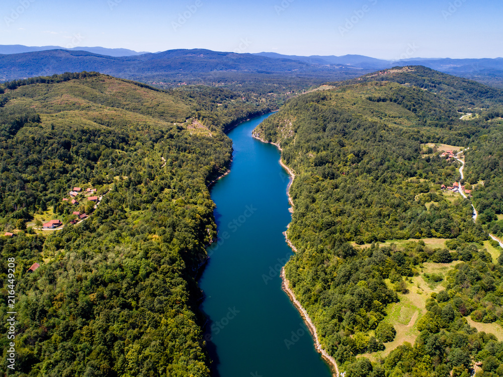 Fototapeta Aerial view of river Dobra in Karlovac county, Croatia.