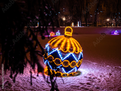 Big christmas ornament lights during winter, Karlovac, Croatia