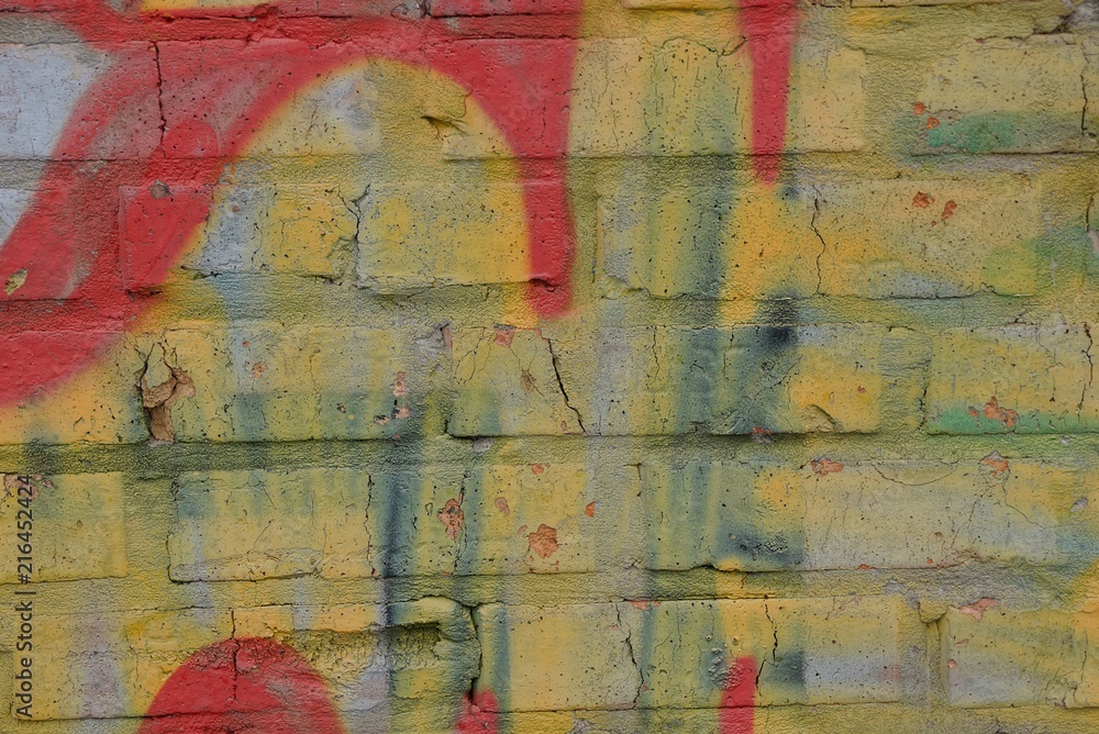 yellow red stone texture of bricks in paint in the wall