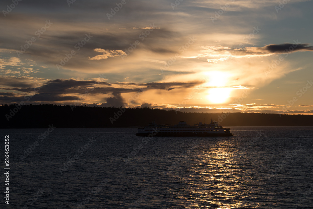 Ferry at Sunset