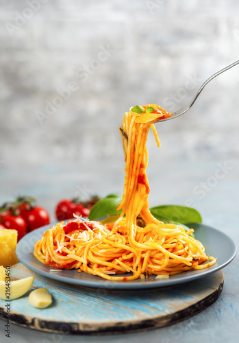 Delicious spaghetti on fork