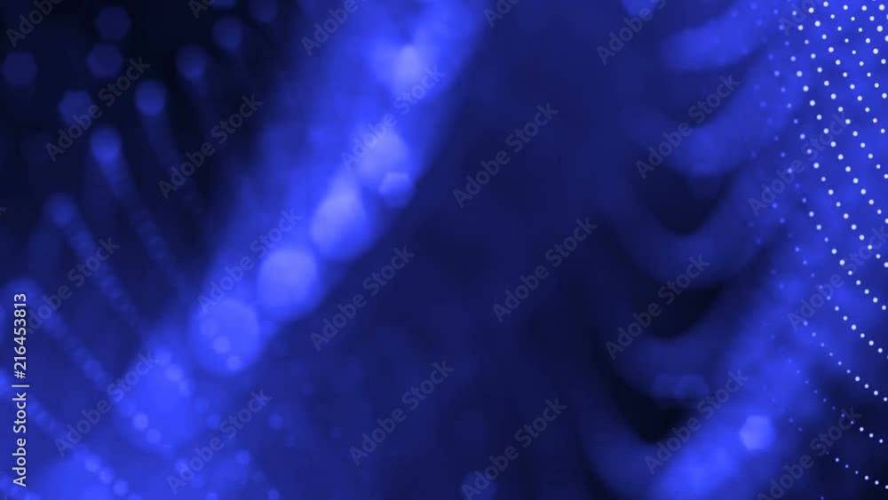 3d blue background with fantastic luminous particles. Looped 3d animation with depth of field, light effects. Modern digital background. Curved lines 17 3d blue background with fantastic luminous particles. Looped 3d animation with depth of field, light effects. Modern digital background. Curved lines 17