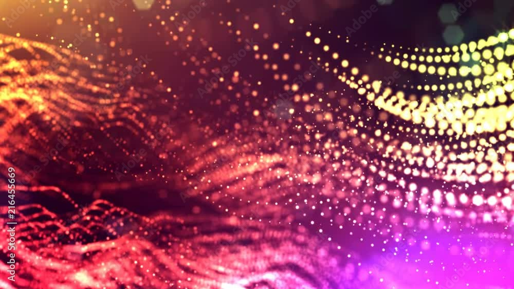 3d multi-colored background with fantastic luminous particles. Looped 3d animation with depth of field, light effects. Modern digital background. Curved lines 15 3d multi-colored background with fantastic luminous particles. Looped 3d animation with depth of field, light effects. Modern digital background. Curved lines 15