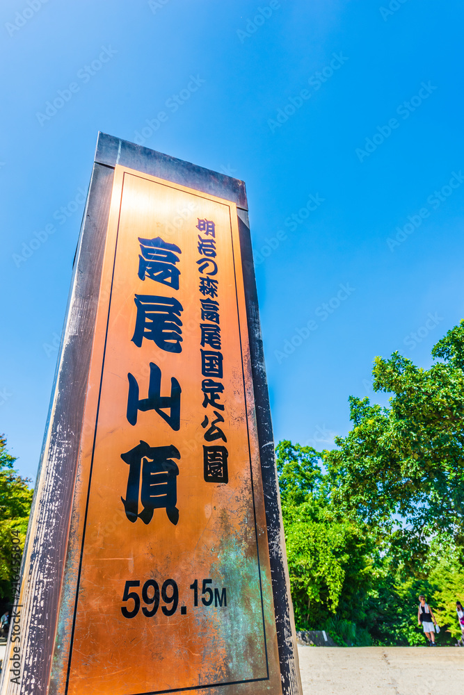 Obraz premium Tak 尾 山頂 Góra Takao, położona w mieście Hachioji, osiąga szczyt prawie 600 metrów.