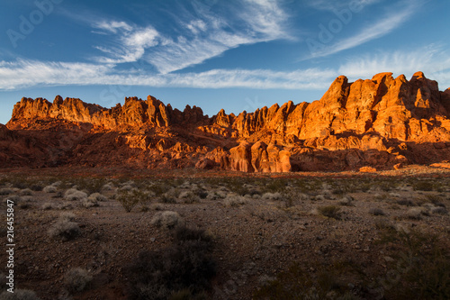 Beautiful sunset glow on the rock formations at Valley of Fire State Park near Las Vegas, Nevada.
