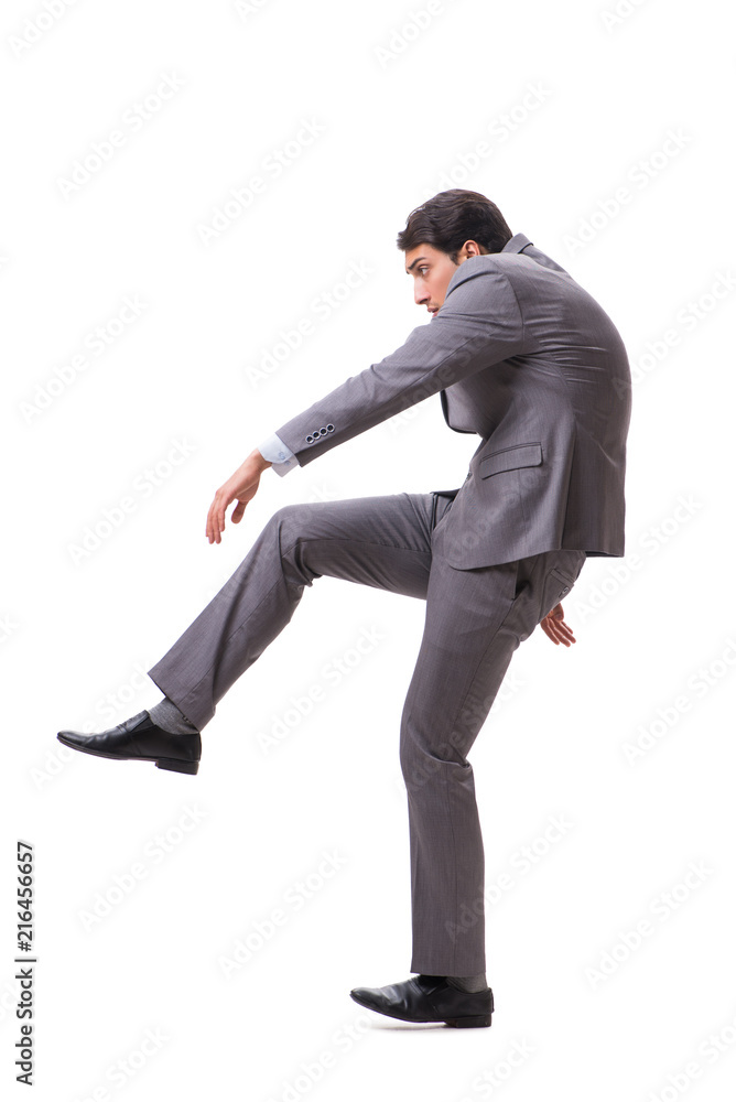 Young puppet businessman isolated on white background Young puppet businessman isolated on white background