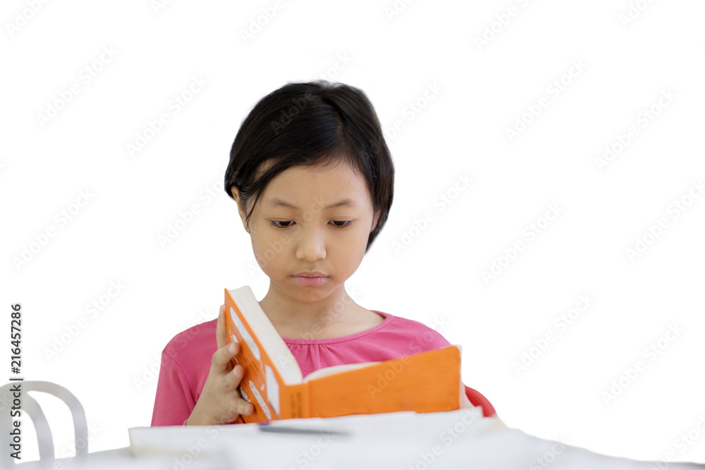 Little girl memorizing notes on studio Little girl memorizing notes on studio