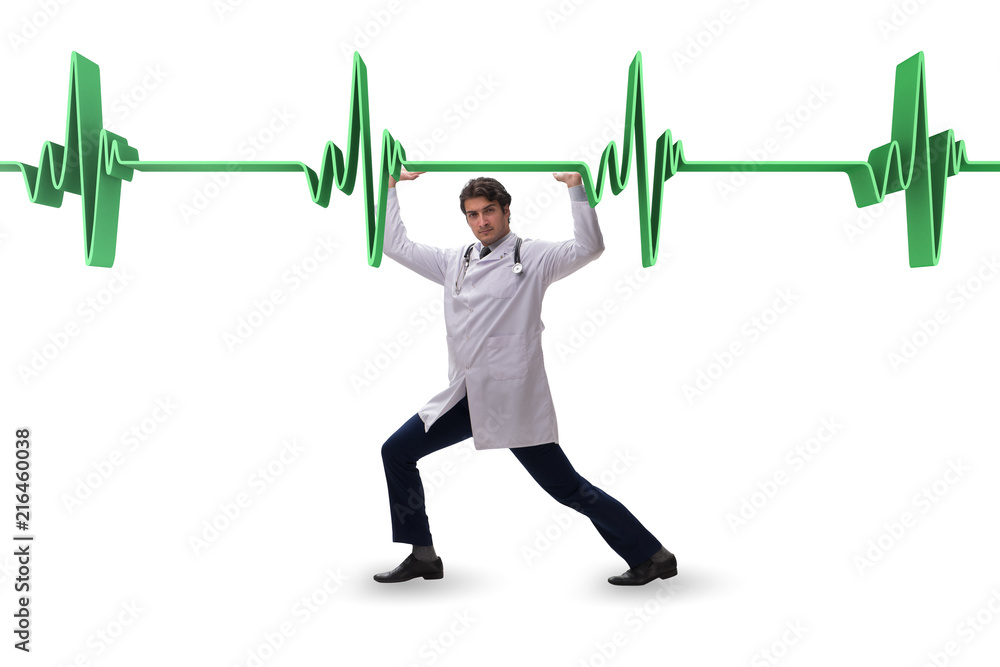 Doctor cardiologist supporting cardiogram heart line Doctor cardiologist supporting cardiogram heart line