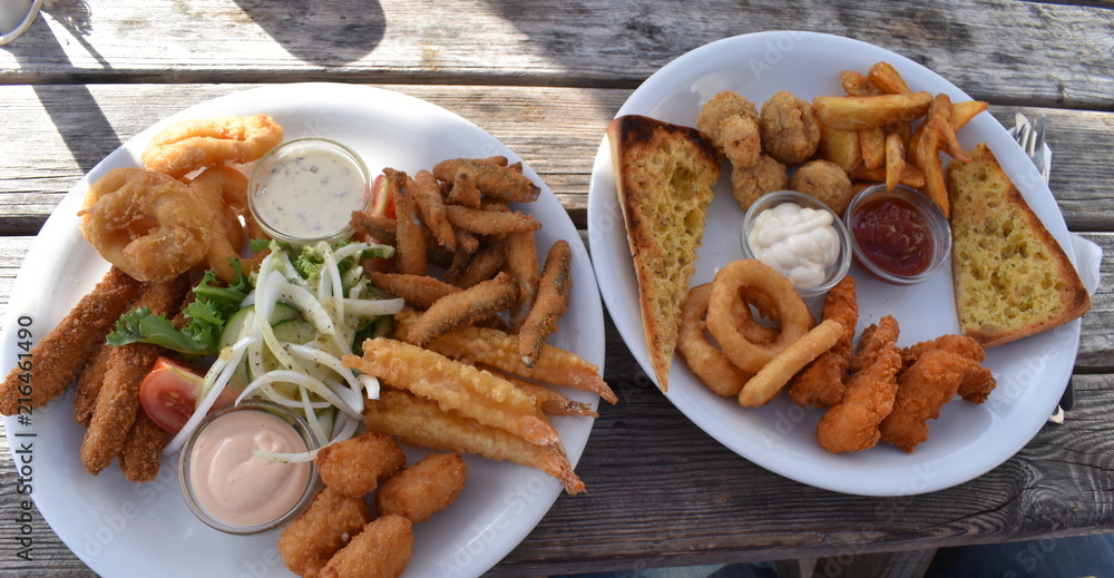 Deep fried whitebait plaice goujons jumbo battered prawns wholetail