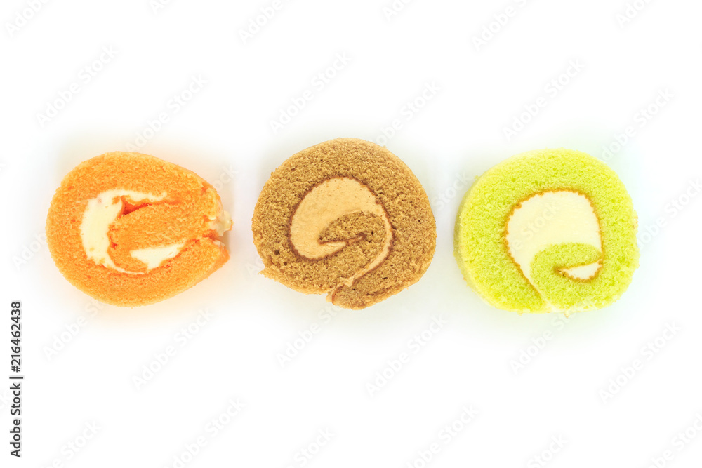 green chocolate orange cake roll on white background. green chocolate orange cake roll on white background.