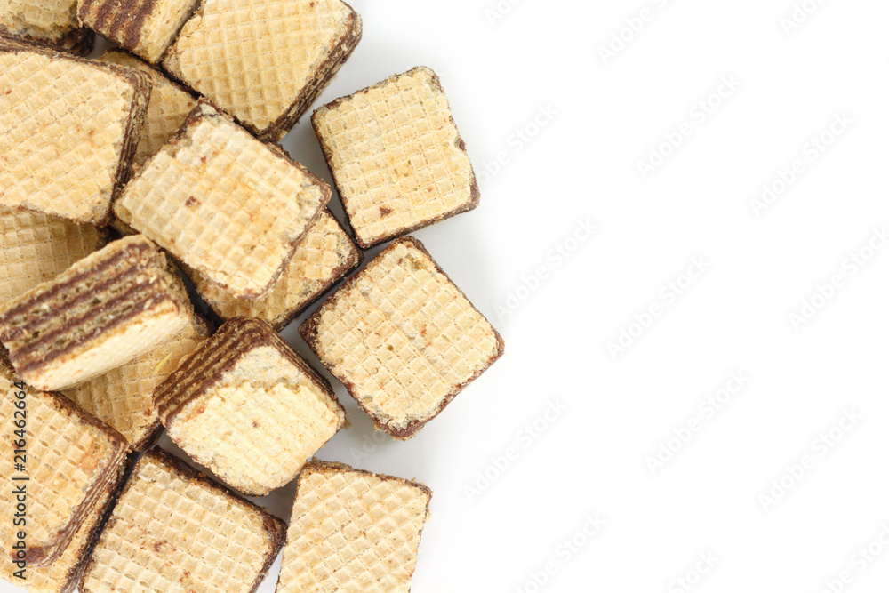wafer chocolate pile dessert top view on white background wafer chocolate pile dessert top view on white background