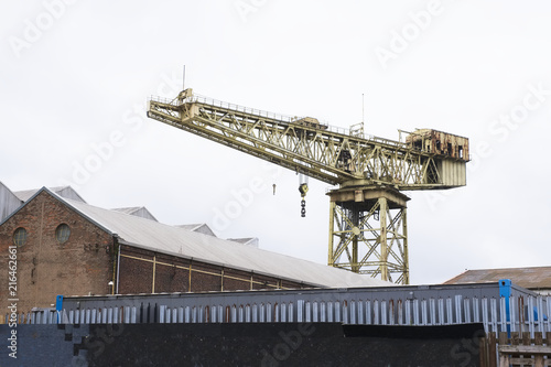 Shipbuilding cantilever crane River Clyde building boats ships docks shipyard Port Glasgow Greenock traditional industry harbour harbor locomotives engineering photo