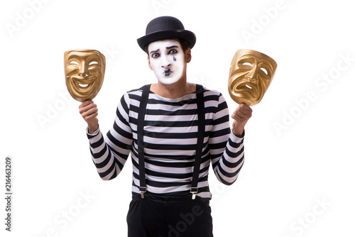 Mime with masks isolated on white background photo
