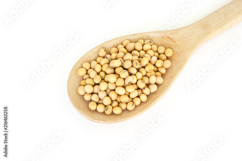 soy bean plant seed in spoon healthy vegetable food on white  background