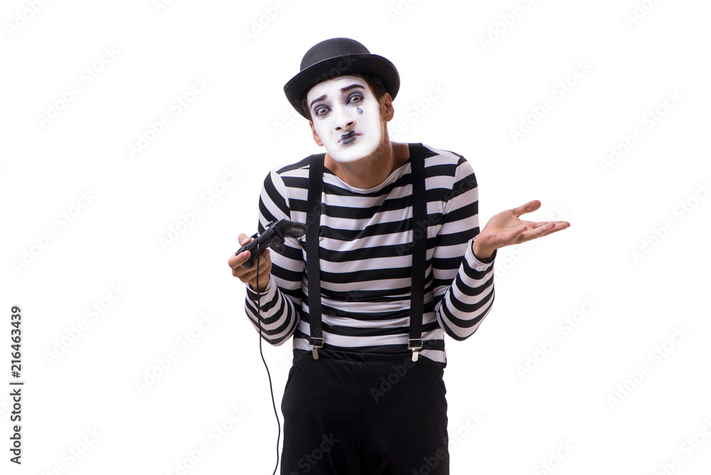 Mime with joystick isolated on white background Mime with joystick isolated on white background