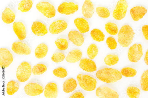 corn flakes top view on white background.