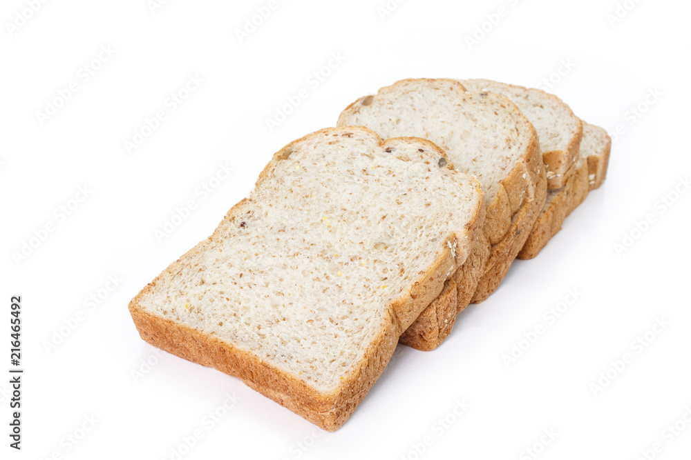 whole wheat bread on white background.