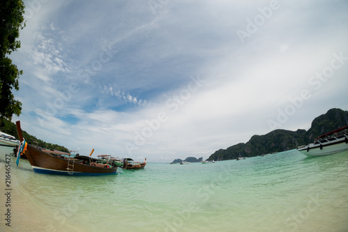 Longtail boats anchored at Phi Phi Don Island Krabi Province Thailand © Dontree