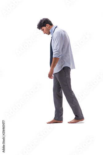 Barefooted businessman isolated on white background