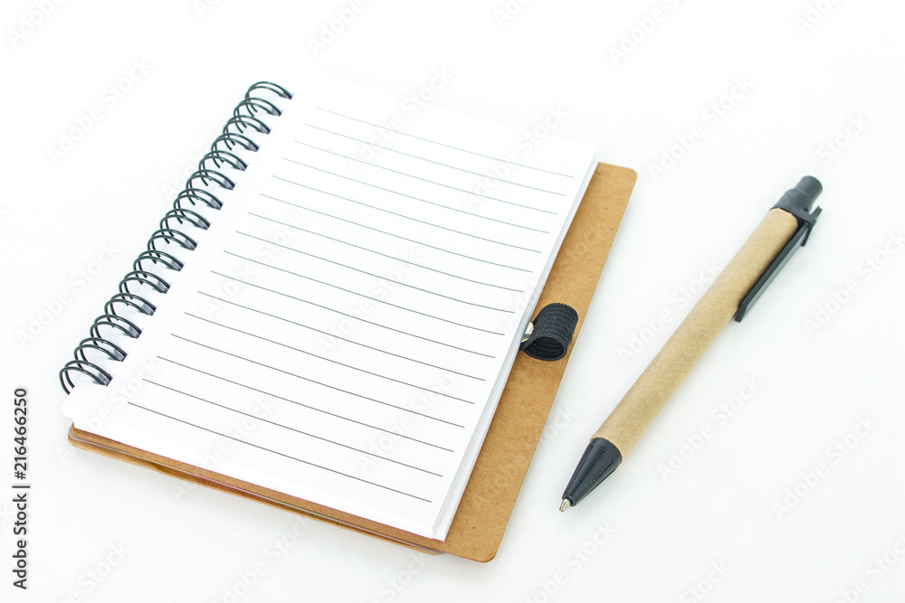 notebook right page and pen on white background. notebook right page and pen on white background.