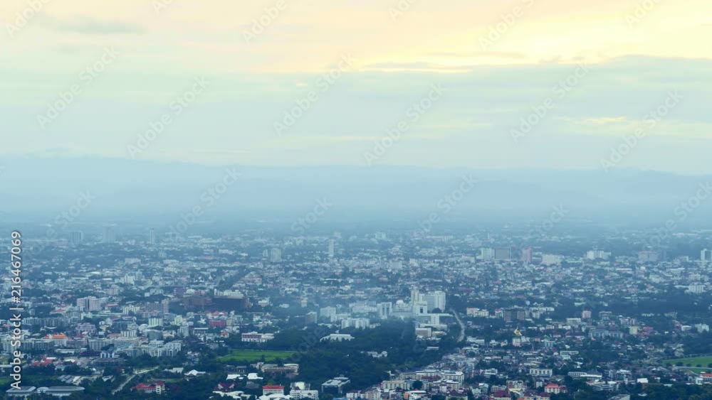 Time lapse of Chiang Mai city in high angle view in the morning. Viewpoint on Doi Suthep wayside. Time lapse of Chiang Mai city in high angle view in the morning. Viewpoint on Doi Suthep wayside.