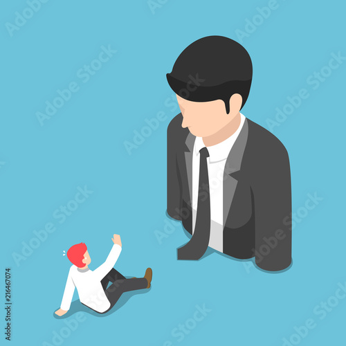 Isometric businessman shocked when he is in front of the big business people