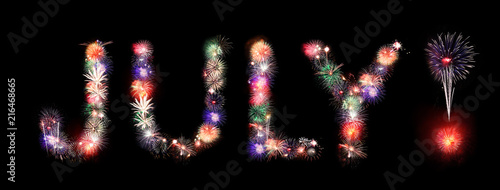 The month of July written in fireworks font photo