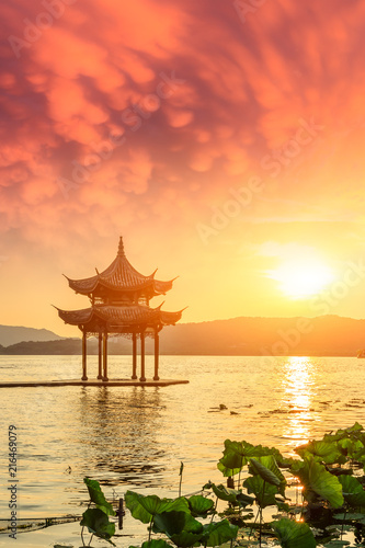 Hangzhou West Lake natural scenery at sunset