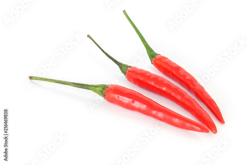 Three chili pepper red spicy on white background