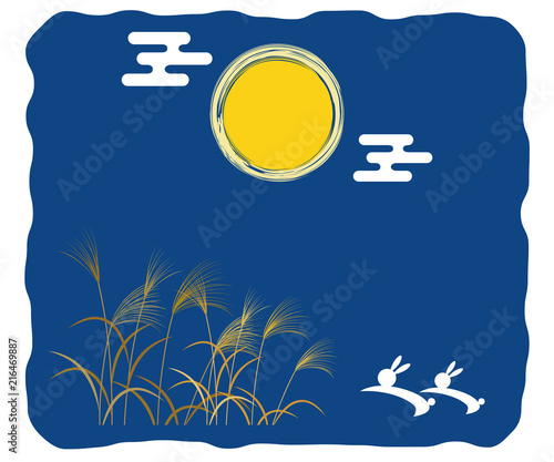 夜空の満月と芒
