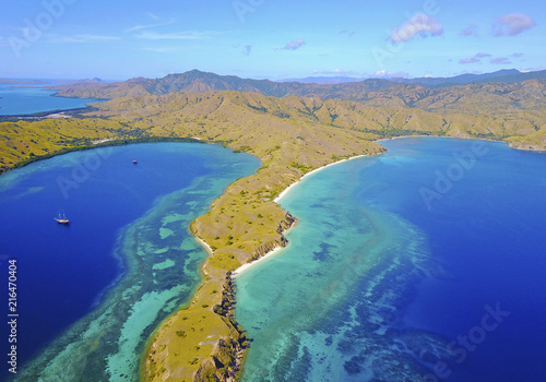 Beautiful view of Flores Island, Indonesia with dramatic blue sky.