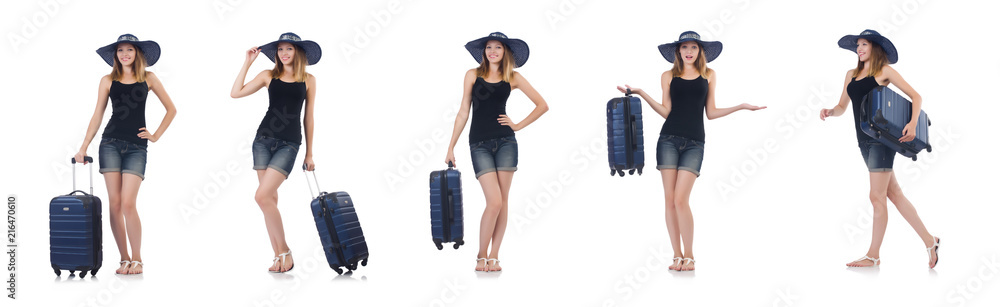 Girl with suitcases isolated on white Girl with suitcases isolated on white