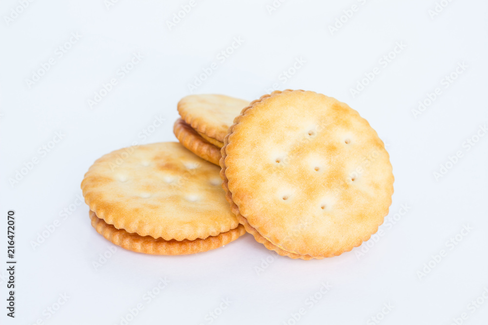 pile circle cracker on white background. pile circle cracker on white background.