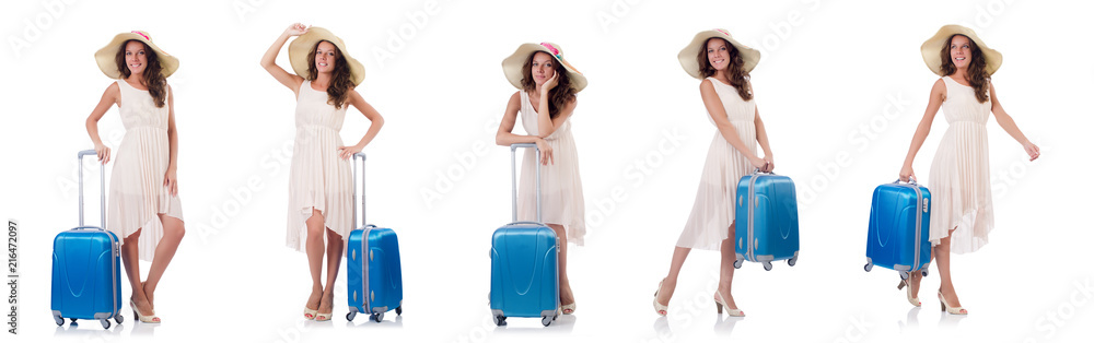 Woman going to summer vacation isolated on white Woman going to summer vacation isolated on white