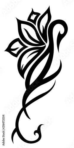 Black swan flower tribal tattoo on white background