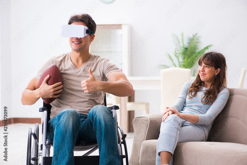 Naklejka premium Disabled man with virtual glasses