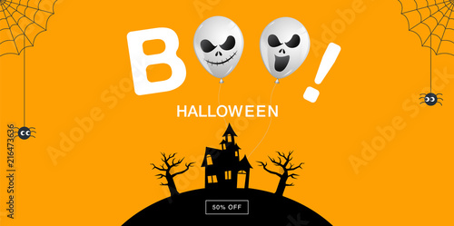 Halloween Banner ,Ghost , boo, Scary ,spooky ,air balloons, template Vector illustration.