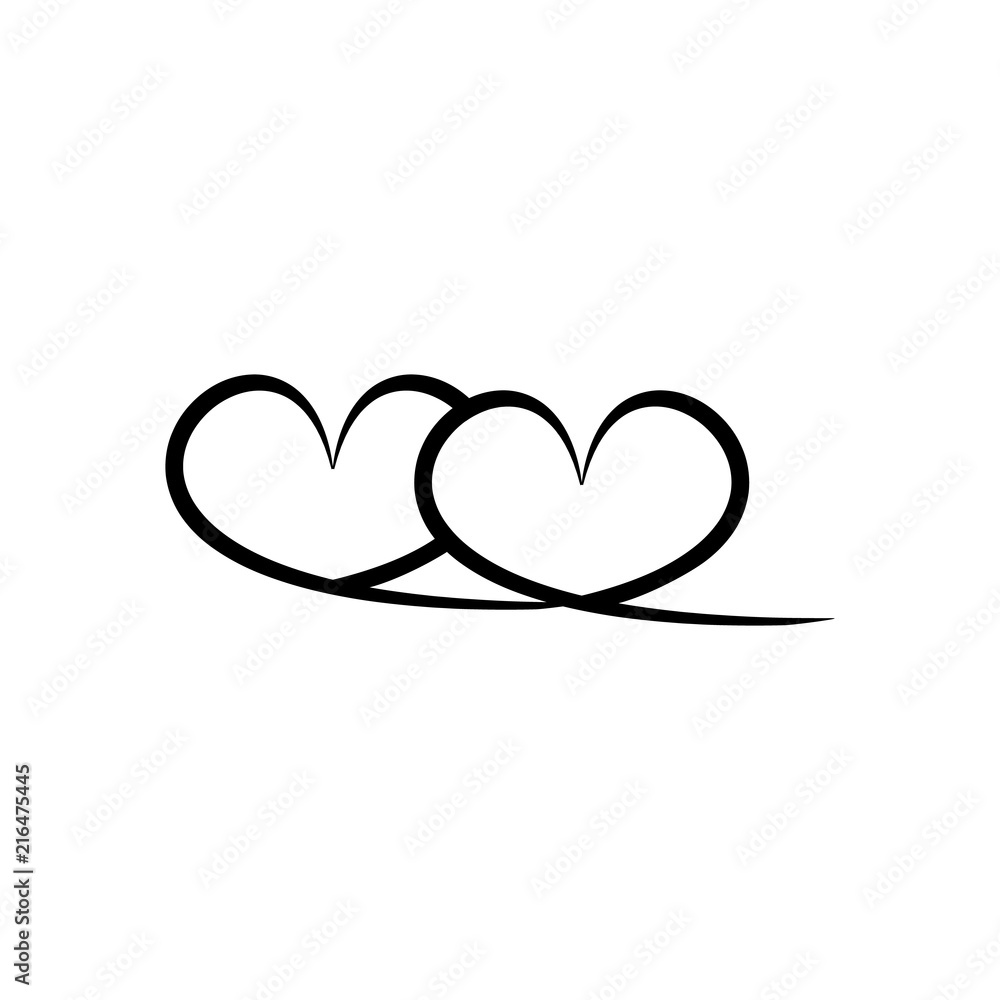 Two heart black silhouette on white background Two heart black silhouette on white background