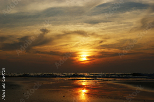 Sunset on the beach of Goa. Arambol beach, Goa, India