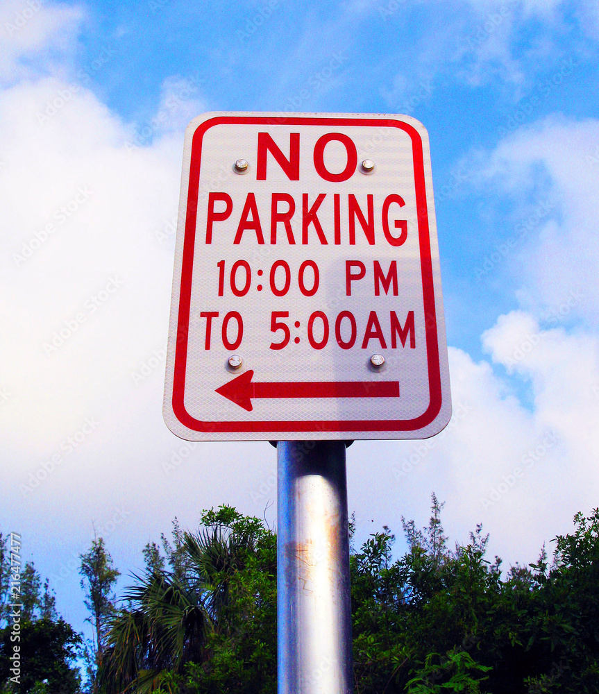 No Parking 10 PM to 5 PM red Arrow Metal Sign